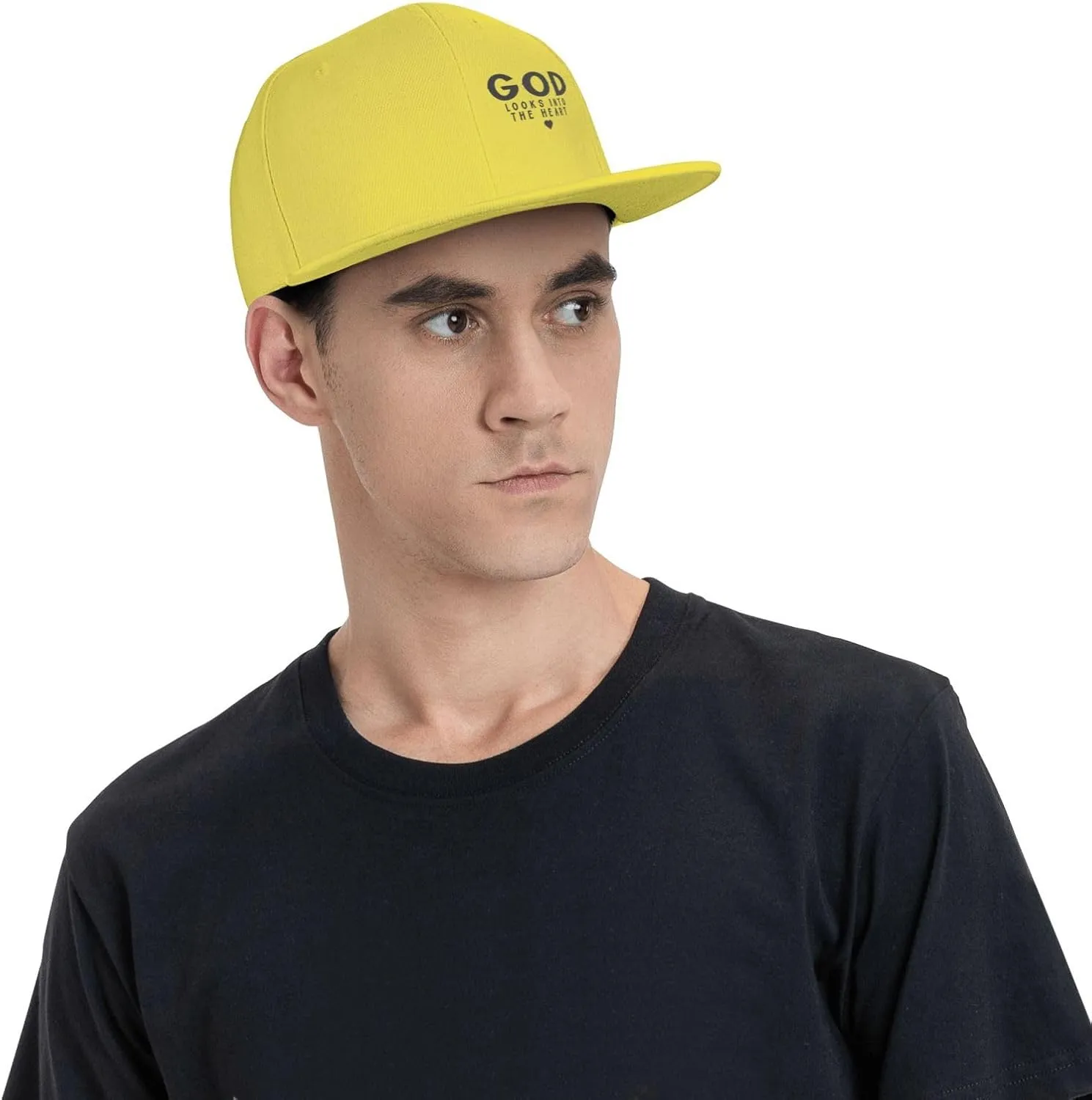 God Looks Into The Heart Flat Brim Baseball Cap,Classic Snapback Hats Adjustable Trucker Hat for Men & Women,Black