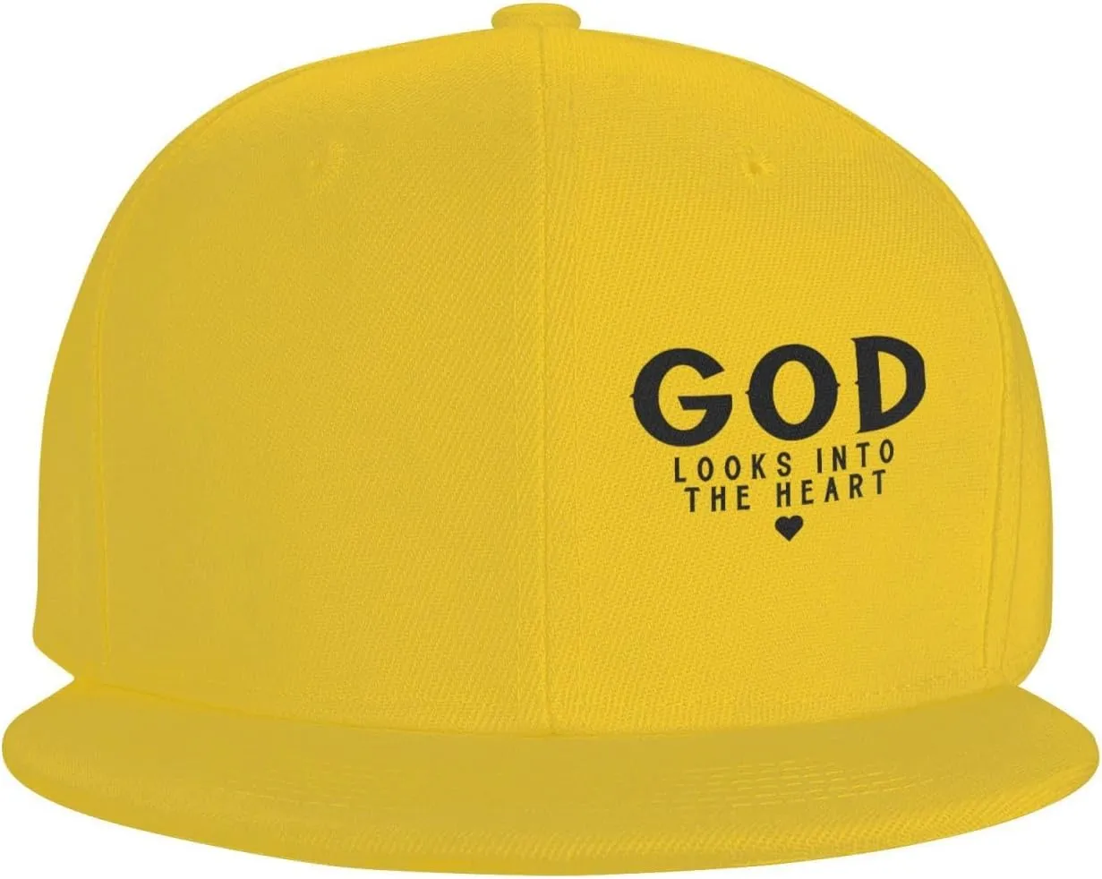 God Looks Into The Heart Flat Brim Baseball Cap,Classic Snapback Hats Adjustable Trucker Hat for Men & Women,Black