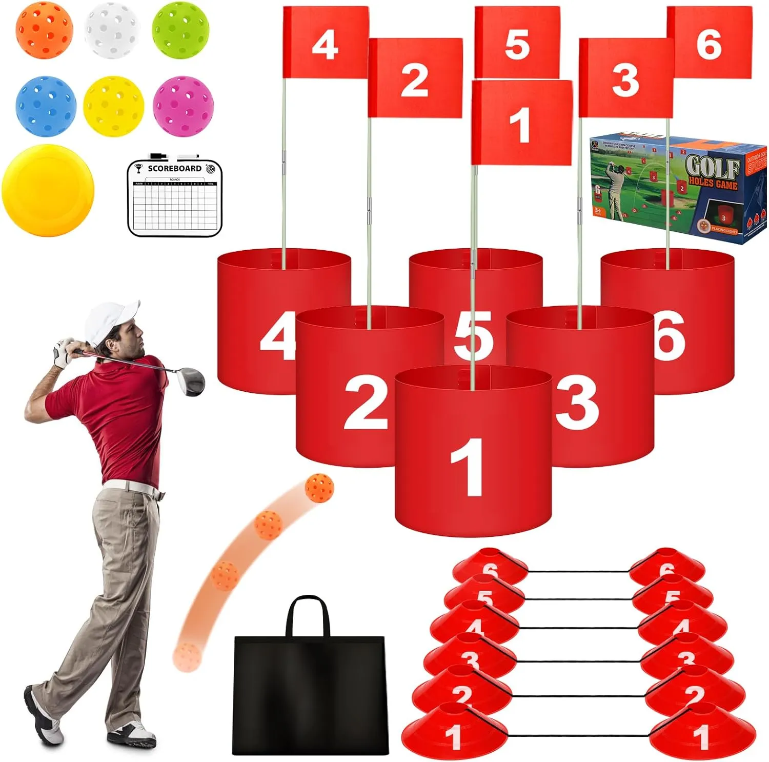 Golf Yard Bucket Games 6 Holes Golf Practice Game with Flag, Golf Chipping Game for Kids and Adults Outdoor Indoor Portable Backyard Golf Game for Park, Beach, Backyard, Lawn