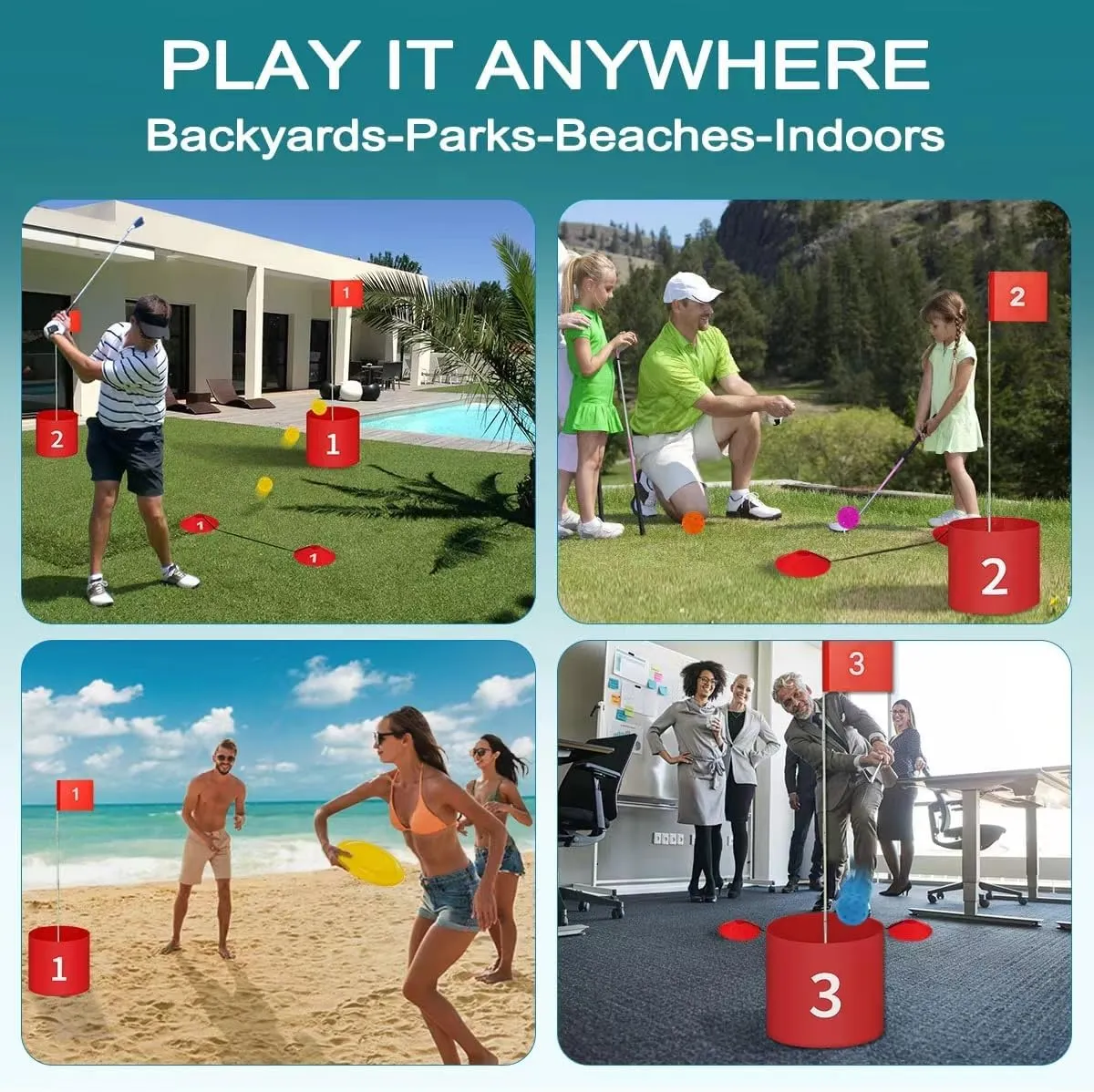Golf Yard Bucket Games 6 Holes Golf Practice Game with Flag, Golf Chipping Game for Kids and Adults Outdoor Indoor Portable Backyard Golf Game for Park, Beach, Backyard, Lawn