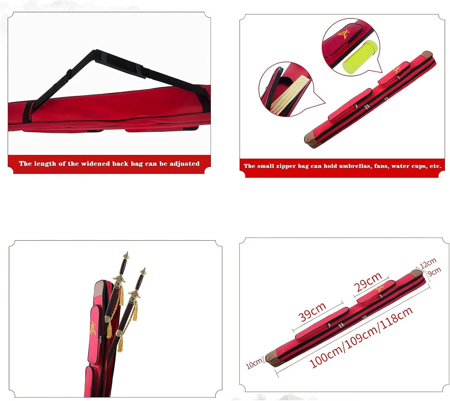 GOONSDS Sword Bag Double Layer - Carrying Multifunctional Weapon Bag for Martial Arts Kung Fu Taichi Sword,Red,118