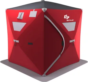 Goplus 2-4 People Ice Fishing Shelter, Pop-up Portable Ice Fishing Tent with Carrying Bag, Windows, Zippered Door, Ground Nail and Wind Rope, Insulated Ice Shanty House for Winter Fishing, Red