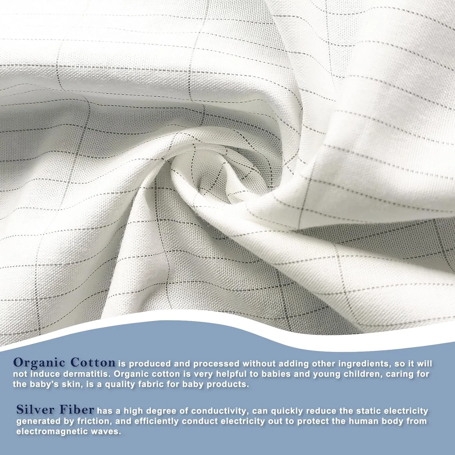 Grounding Crib Sheet Cotton Grounding Sheets for Baby Crib Bedding 27 x 52 Inch Silver Fiber Grounded Sheet with Grounding Cord