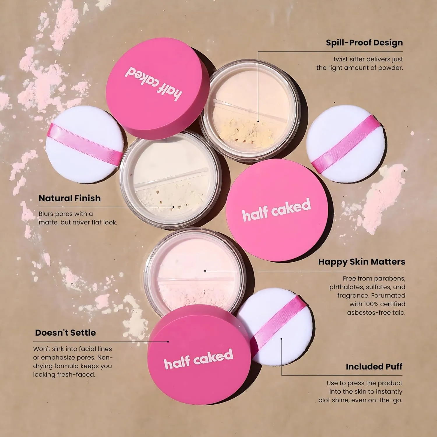 Half Caked Star Bright Loose Setting Powder, Included Puff, Vegan & Cruelty-Free (Banana, 8.2g)