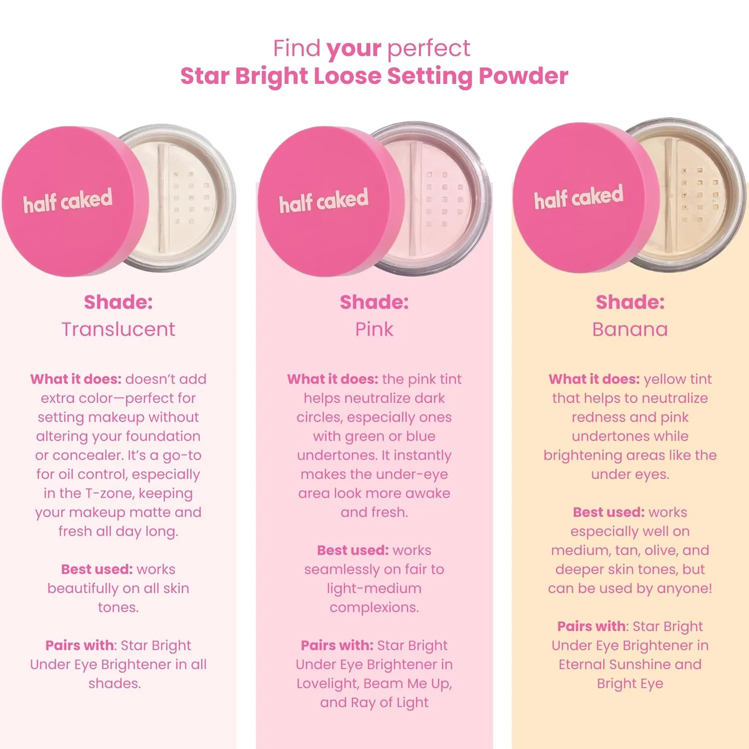 Half Caked Star Bright Loose Setting Powder, Included Puff, Vegan & Cruelty-Free (Banana, 8.2g)