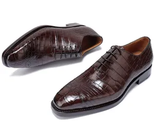 Handmade Brown Crocodile Texture Oxford Shoes for Men
