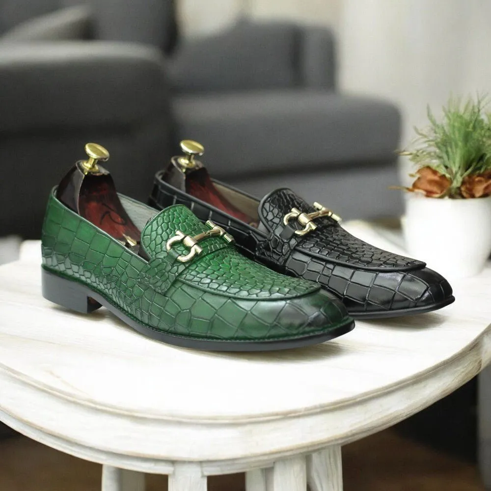 Handmade Penny Loafers, Leather Green Loafers For Men's
