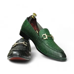 Handmade Penny Loafers, Leather Green Loafers For Men's