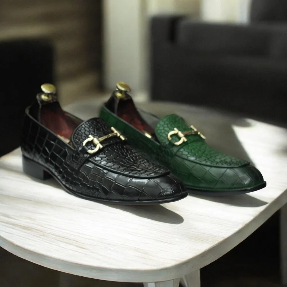 Handmade Penny Loafers, Leather Green Loafers For Men's