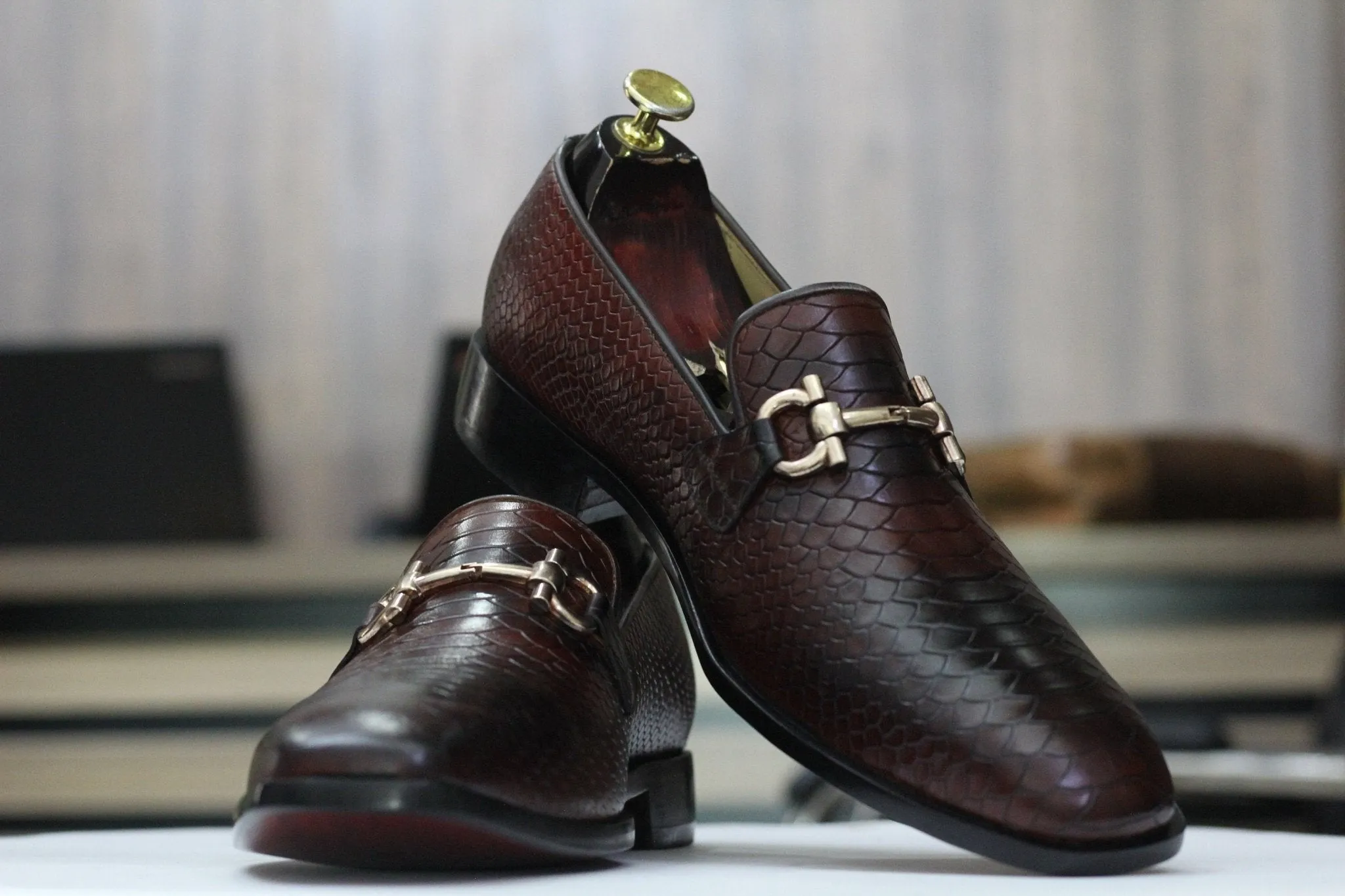 Handmade Python Slip On Loafers, Leather Loafer Shoes For Men's