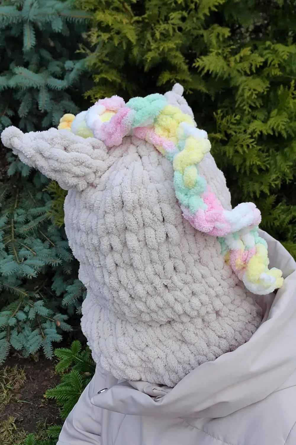 Handmade Unicorn Balaclava, Ski Mask, Snowboard Hat, Winter Sports Must Have, Animal Head Festival Outfit (X-Large, Beige)