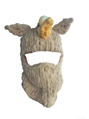 Handmade Unicorn Balaclava, Ski Mask, Snowboard Hat, Winter Sports Must Have, Animal Head Festival Outfit (X-Large, Beige)