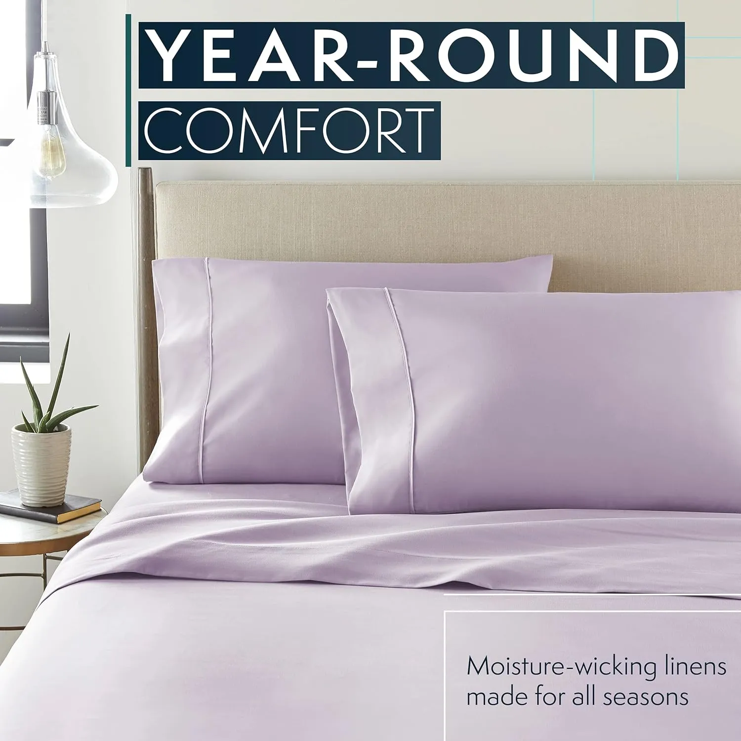 HC COLLECTION Twin Sheets Set, 3 pc Bed Sheets & Pillowcase Set - Machine Washable for Easy Care - Soft & Breathable All Season Microfiber Sheets with Deep Pockets - Lavender