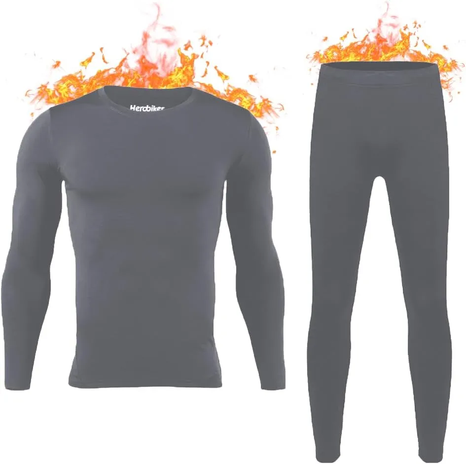 HEROBIKER Long Johns Thermal Underwear for Men Skiing Winter Warm Hunting Gear Fleece Lined Base Layer Set Top Bottom