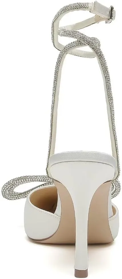 High Heel Wedding Shoes for Bride Pointed Toe Ankle Strap Bridal Shoes Glitter Bow Wedding Heels