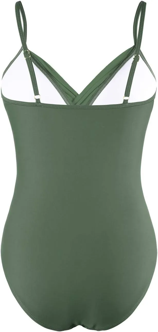 Hilor Women's One Piece Swimsuits Front Twist Swimwear V Neck Shirred Bathing Suit Monokini Tummy Control