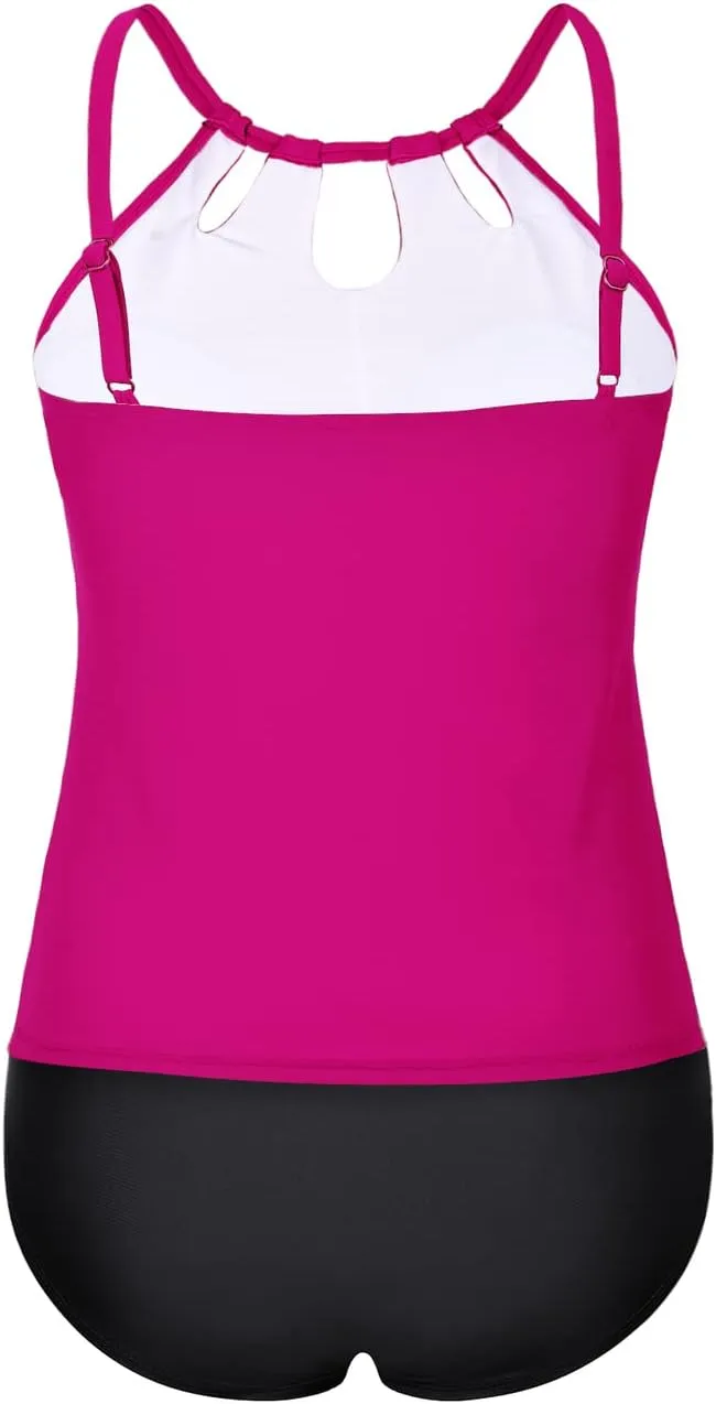 Hilor Women's Tankini Swimsuits High Neck Two Piece Bathing Suits Keyhole Swimwear Tankini with Briefs