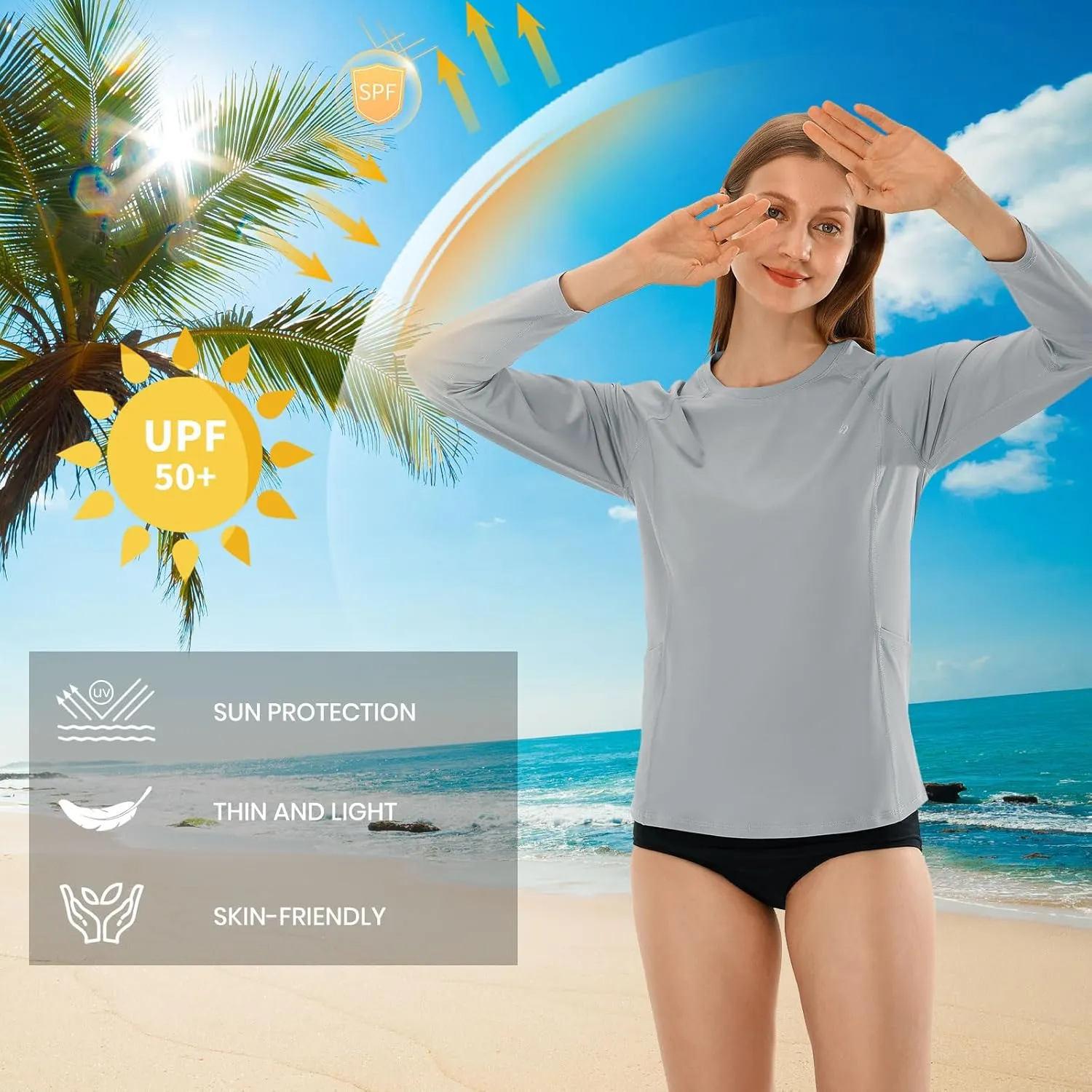 HODOSPORTS Rash Guard for Women UPF 50  Swim Shirt with Pockets Sun Protection Shirts Lightweight Long Sleeve