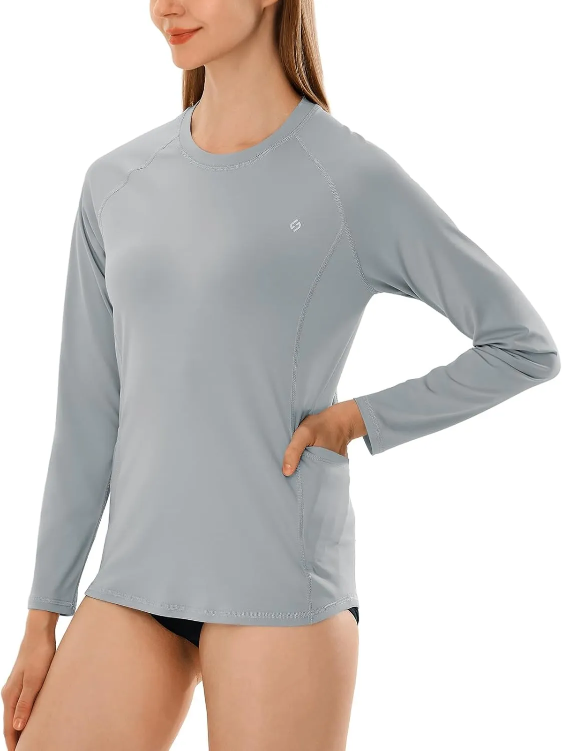 HODOSPORTS Rash Guard for Women UPF 50  Swim Shirt with Pockets Sun Protection Shirts Lightweight Long Sleeve