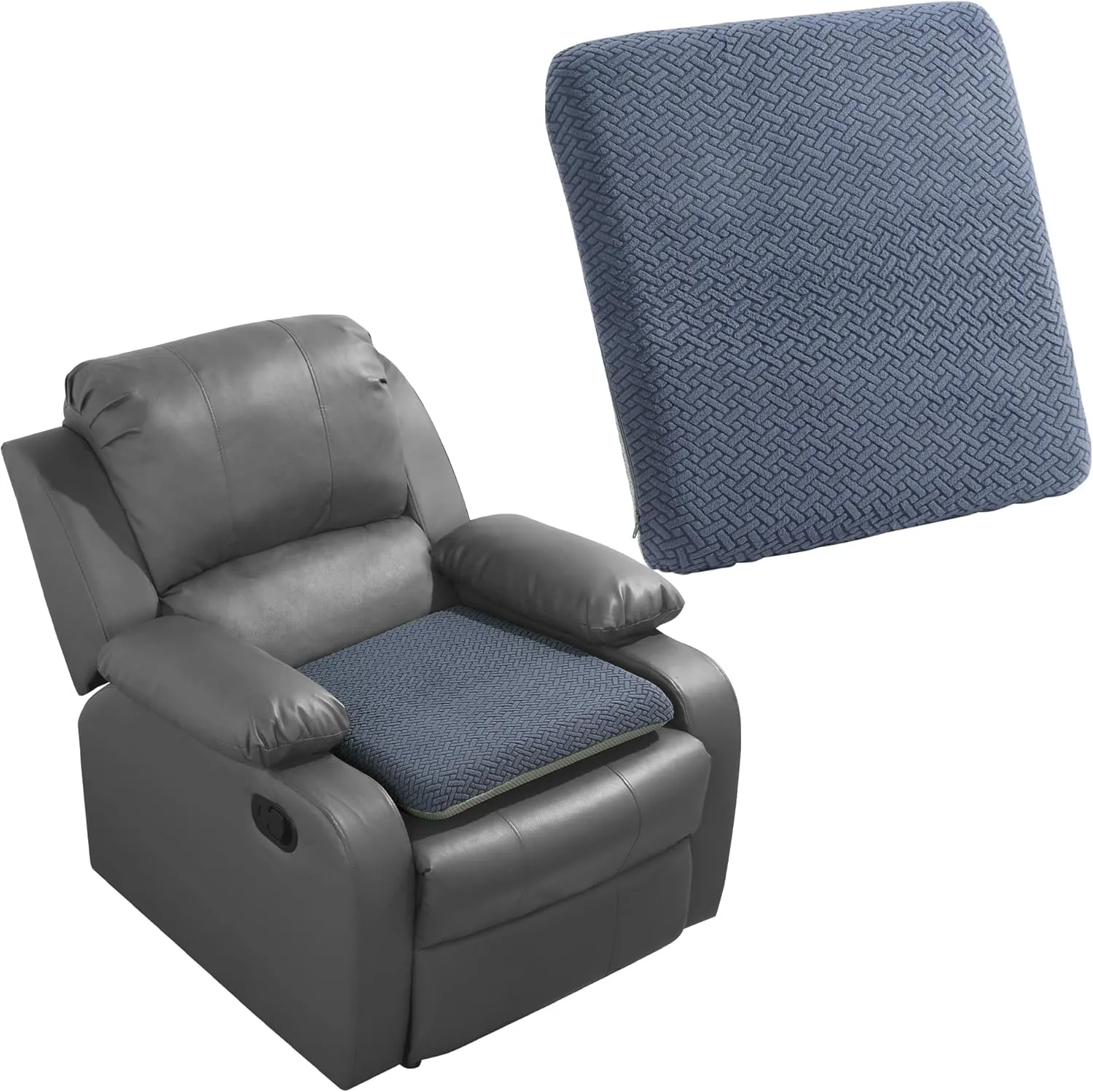 HOMBYS Tufted Furry Recliner Seat Cushion for Elderly Foam Curved Edge Large Square Seat Cushion for Recliner Chair, Floor Pillow, Office Chair, Car, No Pressure on Thighs,Grey
