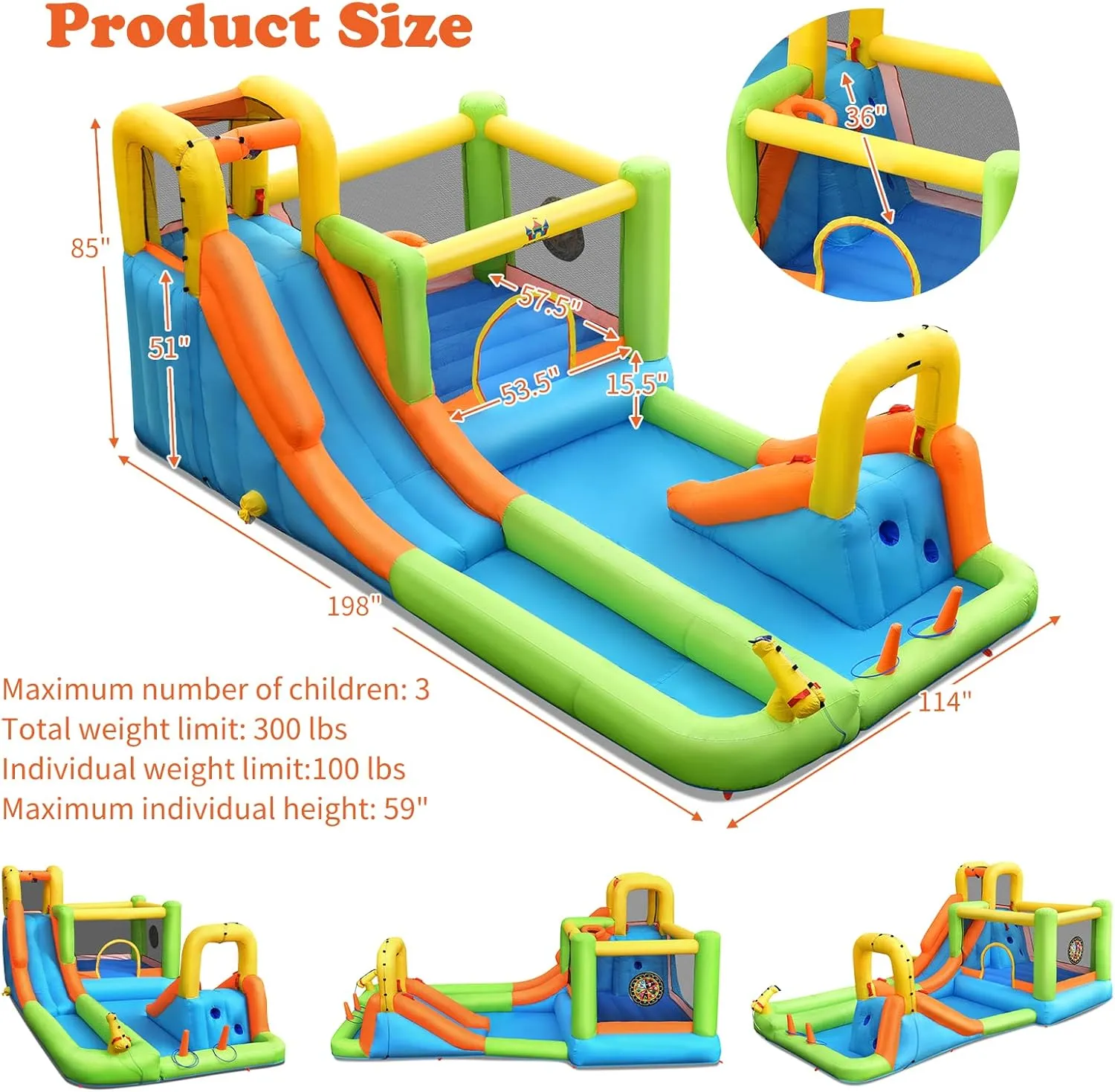 HONEY JOY Inflatable Water Slide, 8 in 1 Giant Water Bounce House & Water Park w/Slides, Climbing, Splash Pool, Outdoor Blow up Water Slides Inflatables for Kids and Adults Backyard(with 950w Blower)