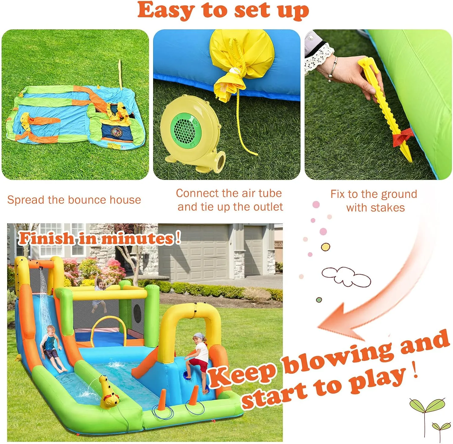 HONEY JOY Inflatable Water Slide, 8 in 1 Giant Water Bounce House & Water Park w/Slides, Climbing, Splash Pool, Outdoor Blow up Water Slides Inflatables for Kids and Adults Backyard(with 950w Blower)