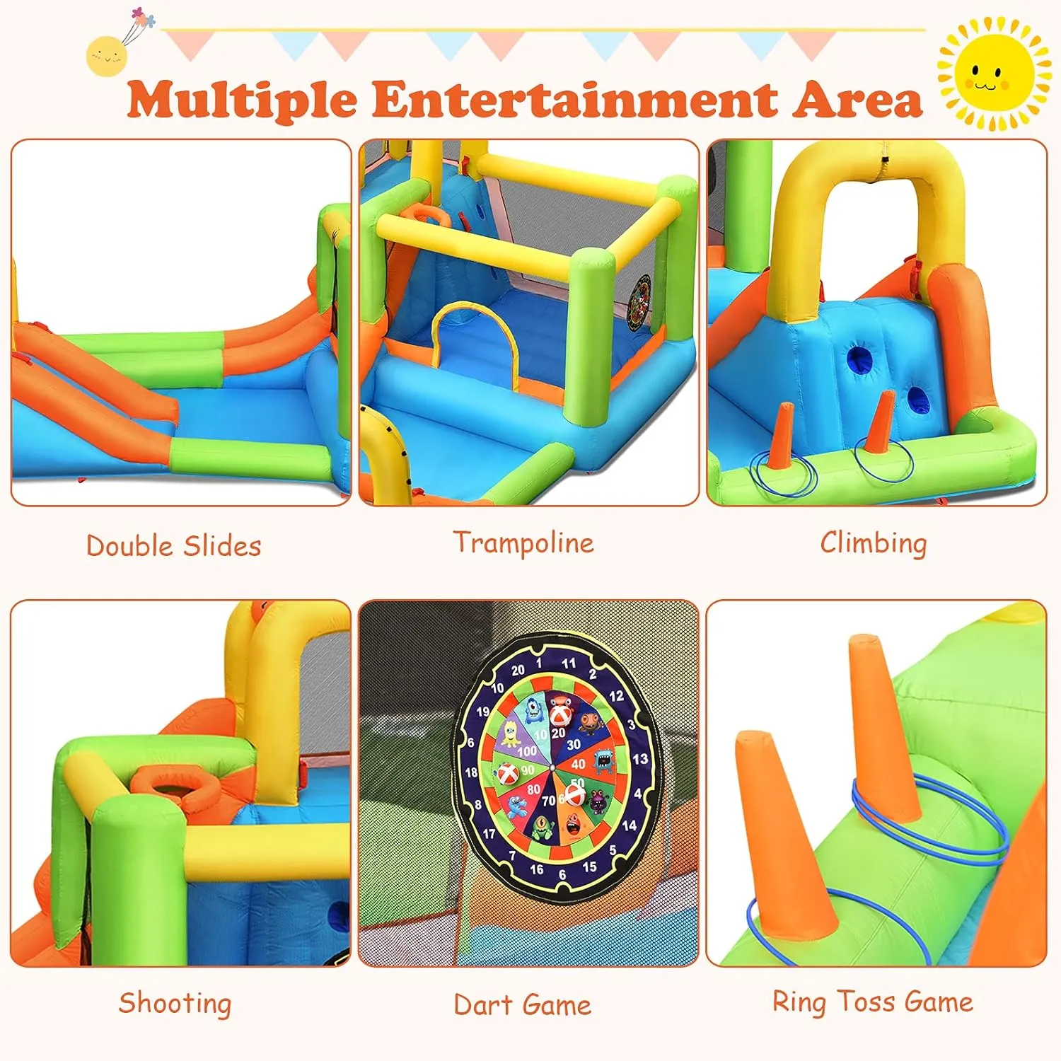 HONEY JOY Inflatable Water Slide, 8 in 1 Giant Water Bounce House & Water Park w/Slides, Climbing, Splash Pool, Outdoor Blow up Water Slides Inflatables for Kids and Adults Backyard(with 950w Blower)
