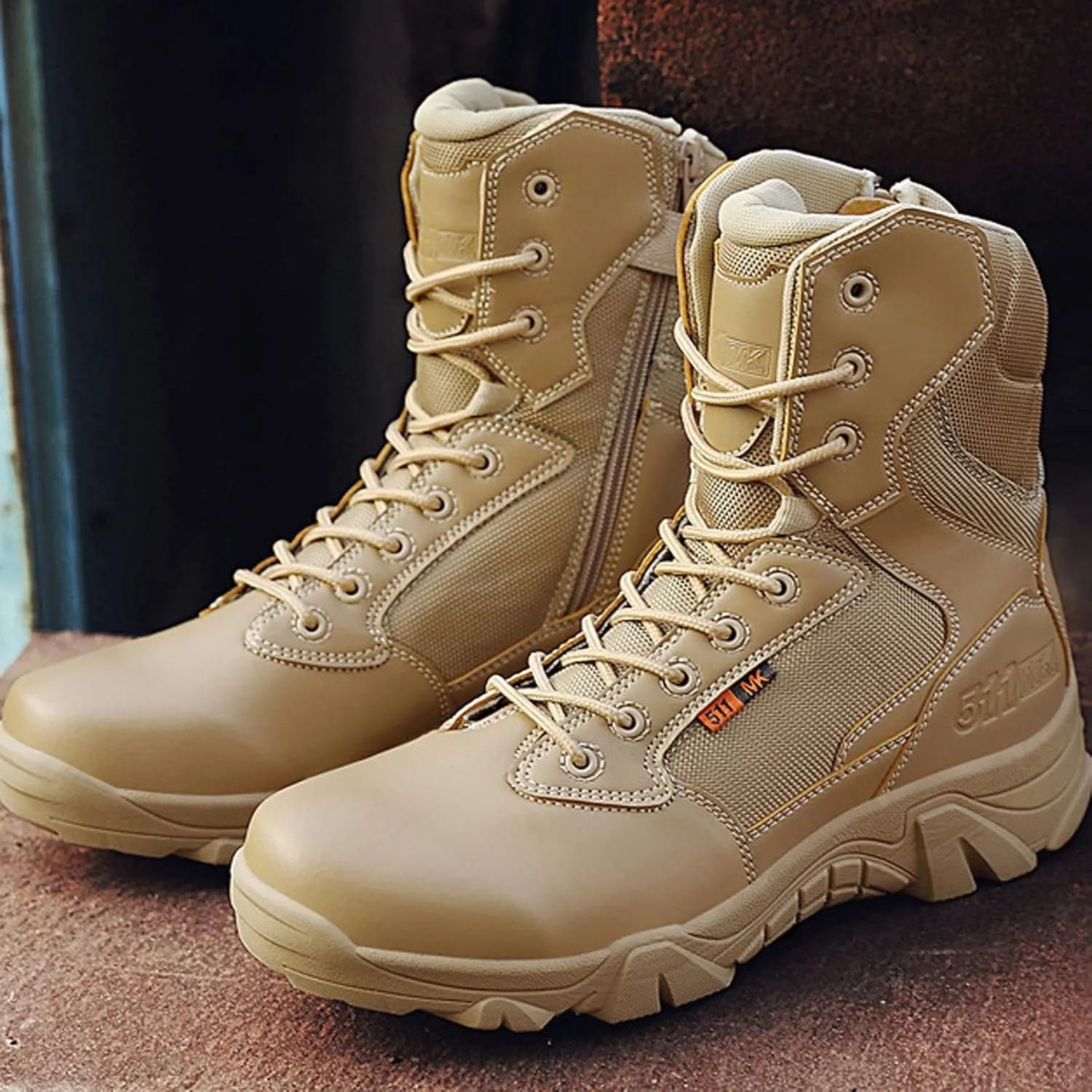 hongrenamz Men's Hiking Boots Waterproof Lightweight Walking Trekking Camping Boots Breathable Non-Slip Outdoor Shoes Sand-EU40/US7.5