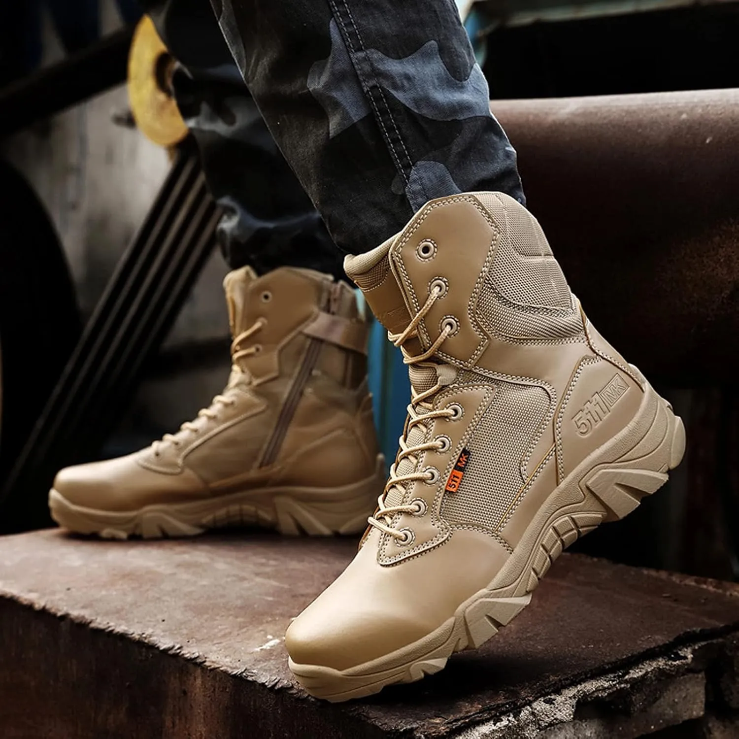 hongrenamz Men's Hiking Boots Waterproof Lightweight Walking Trekking Camping Boots Breathable Non-Slip Outdoor Shoes Sand-EU40/US7.5