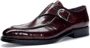 HOOENG Dress Oxford for Men Slip on Monk Strap Apron Toe Rung Toe Cowhide Block Heel Low Top Slip Resistive Working