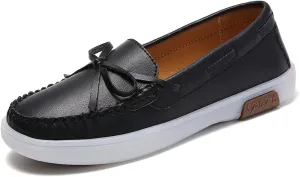 HOOENG Flat Shoes for Women Vegan Leather Deck Shoes Lace Up 1-Eye Stitching Details Comfort Round Toe Resistant Hospital Slip on (Color : Yellow, Size : 6.5)