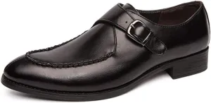 HOOENG Shoes Dress Oxford for Men Slip On Round Split Toe Monk Strap Faux Leather Block Heel Anti-Slip Low Top Rubber Sole Slip Resistant Walking (Color : Black, Size : 6.5)