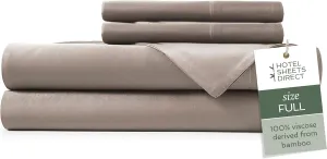 Hotel Sheets Direct 4 Piece Bed Sheet Set Full Size, 100% Viscose Derived from Bamboo Sheets Set with 2 Pillowcases, Cooling & Breathable Luxury Bedding, Moisture-Wicking & Silky Soft Texture, Sand