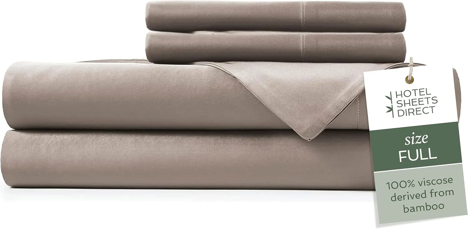 Hotel Sheets Direct 4 Piece Bed Sheet Set Full Size, 100% Viscose Derived from Bamboo Sheets Set with 2 Pillowcases, Cooling & Breathable Luxury Bedding, Moisture-Wicking & Silky Soft Texture, Sand