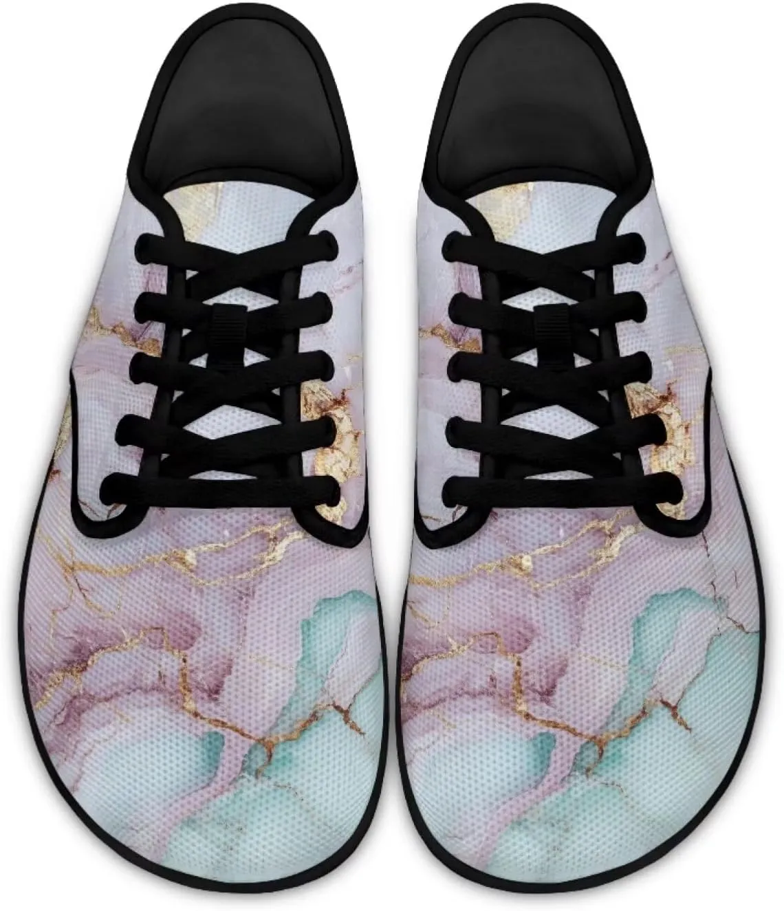 Howilath Marble Print Women Barefoot Shoes Lace-up Flat Shoes with Anti-Slip Sole Breathable Casual Sport Shoes