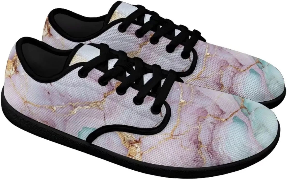 Howilath Marble Print Women Barefoot Shoes Lace-up Flat Shoes with Anti-Slip Sole Breathable Casual Sport Shoes