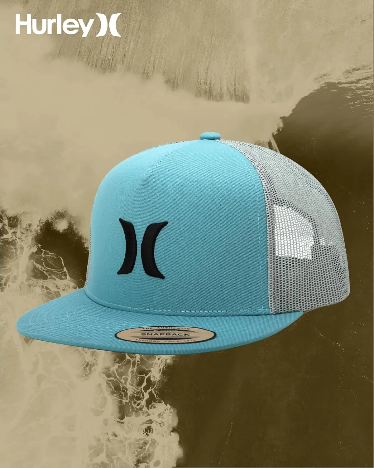 Hurley Men's Caps - Flat Brim Mesh Panel Baseball Cap Trucker Hat - Snap Back Hats for Men