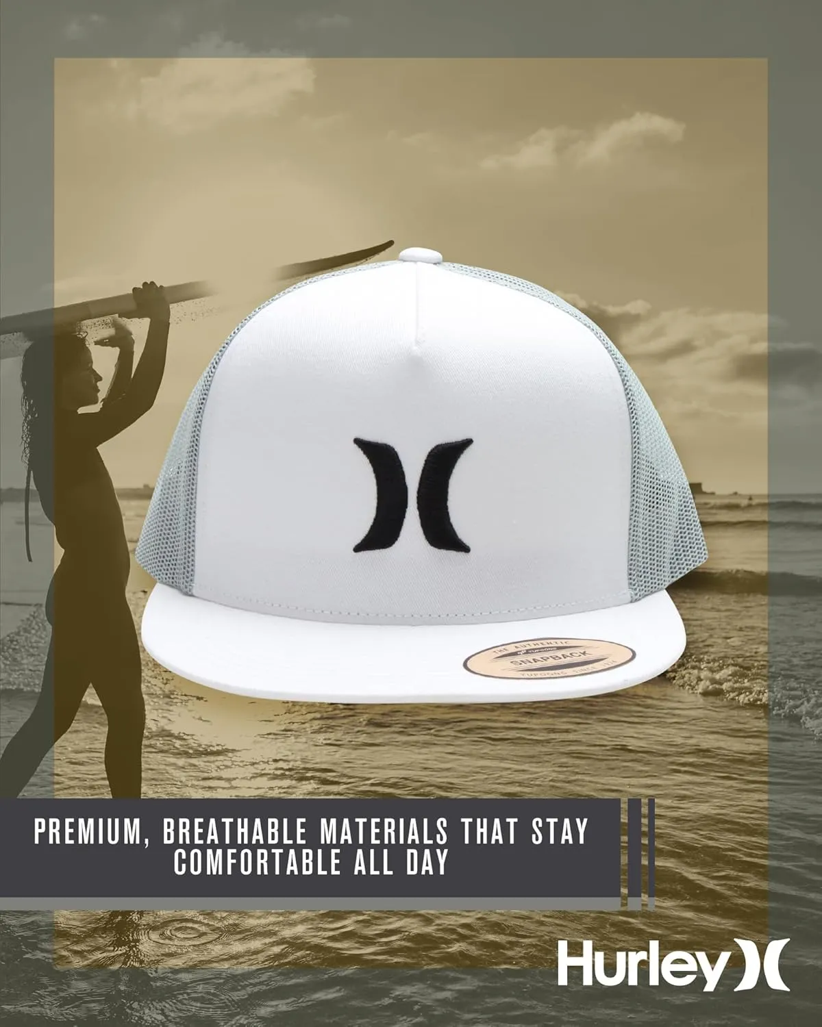 Hurley Men's Caps - Flat Brim Mesh Panel Baseball Cap Trucker Hat - Snap Back Hats for Men