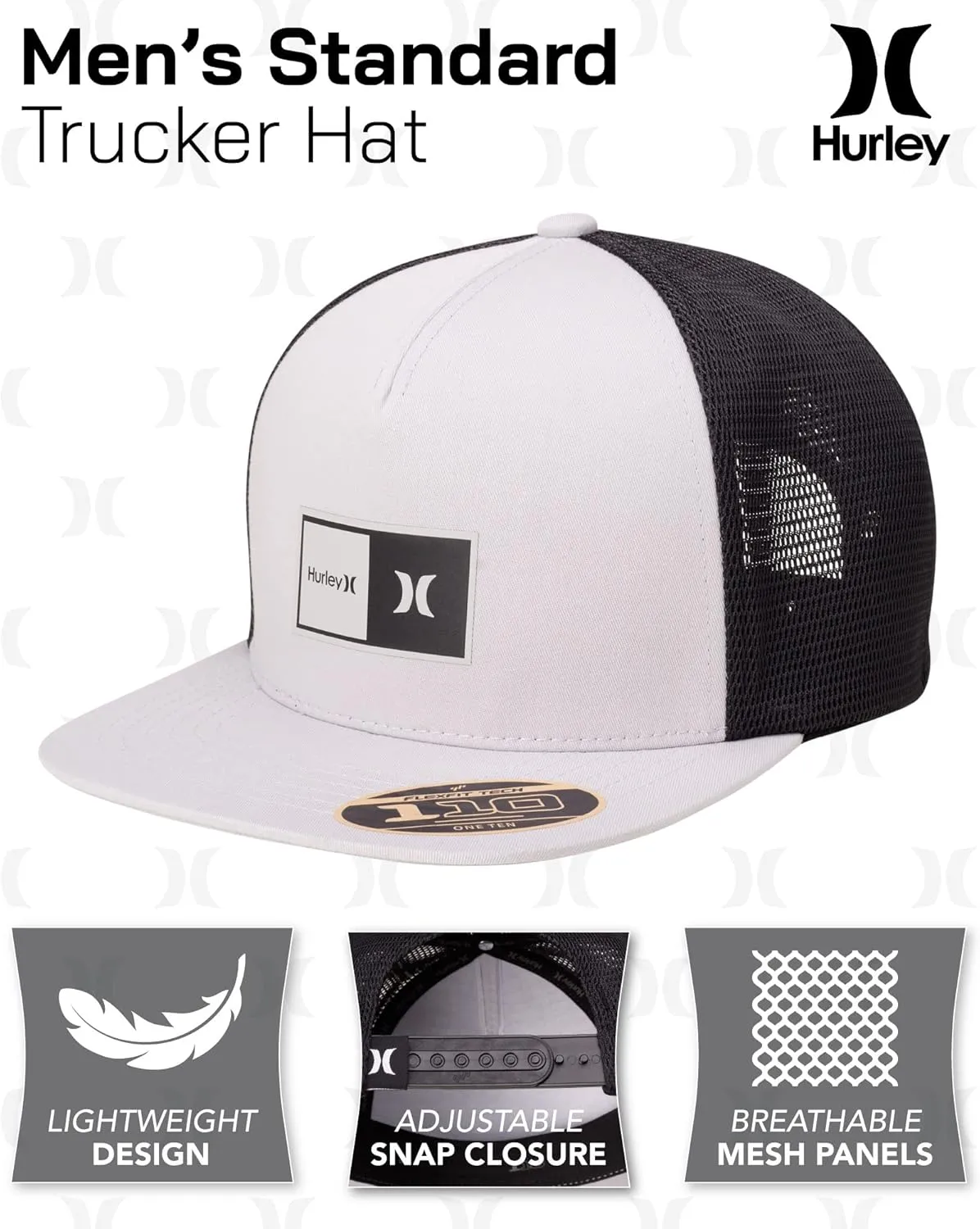Hurley Mens Caps - Flat Brim Snapback Baseball Cap Standard Trucker Hats for Men