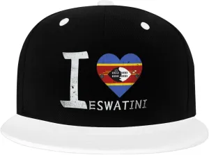 I Love Eswatini - Heart Flag Color-Block Flat Brim Snapback Cap for Men & Women, Adjustable Hip-Hop Hat White