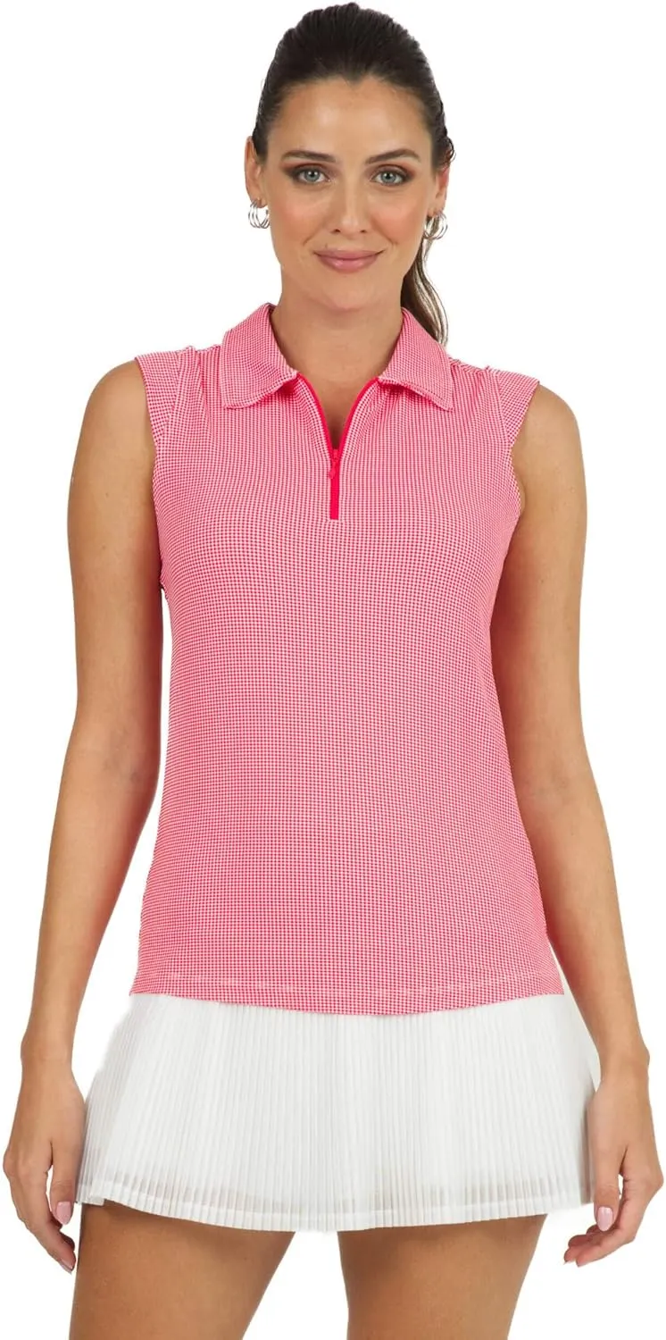 IBKUL Athleisure Wear Sun Protective UPF50  Icefil Cooling Tech Mini Check Sleeveless Polo – 14754