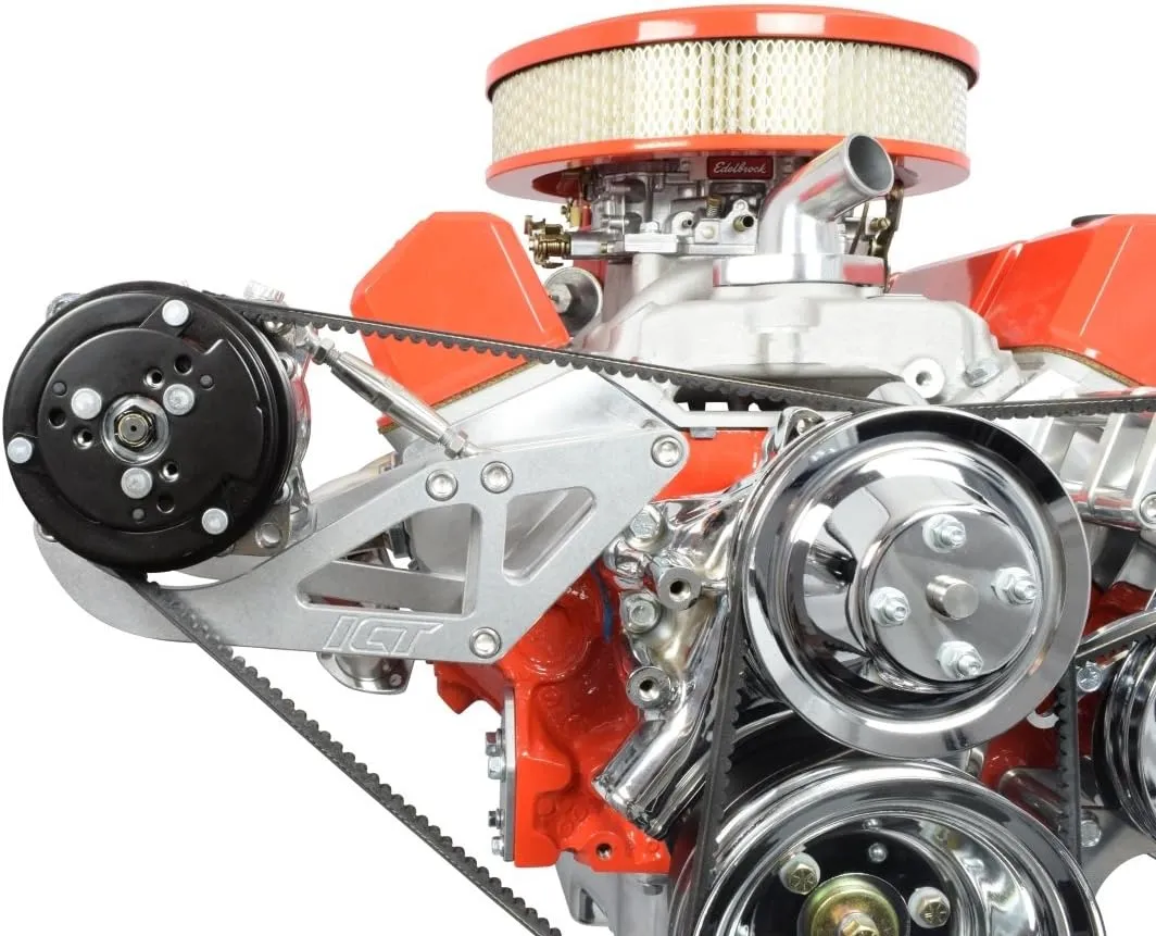 ICT Billet SBC Sanden 508 A/C Compressor Bracket Long Water Pump Small Block 350 Chevy ICT 551775