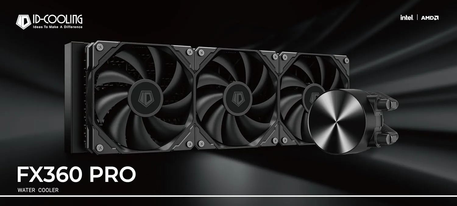 ID-COOLING FX360 PRO Liquid CPU Cooler for Desktop - 360mm AIO Cooler, 3 x 120mm High-efficient Fans, Special CD Pattern Pump Header, Intel & AMD Compatible