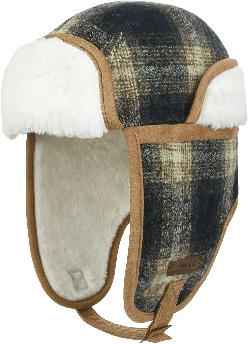 ililily Howels Wool Plaid Pattern Aviator Trapper Trooper Faux Fur Ear Flaps Hat