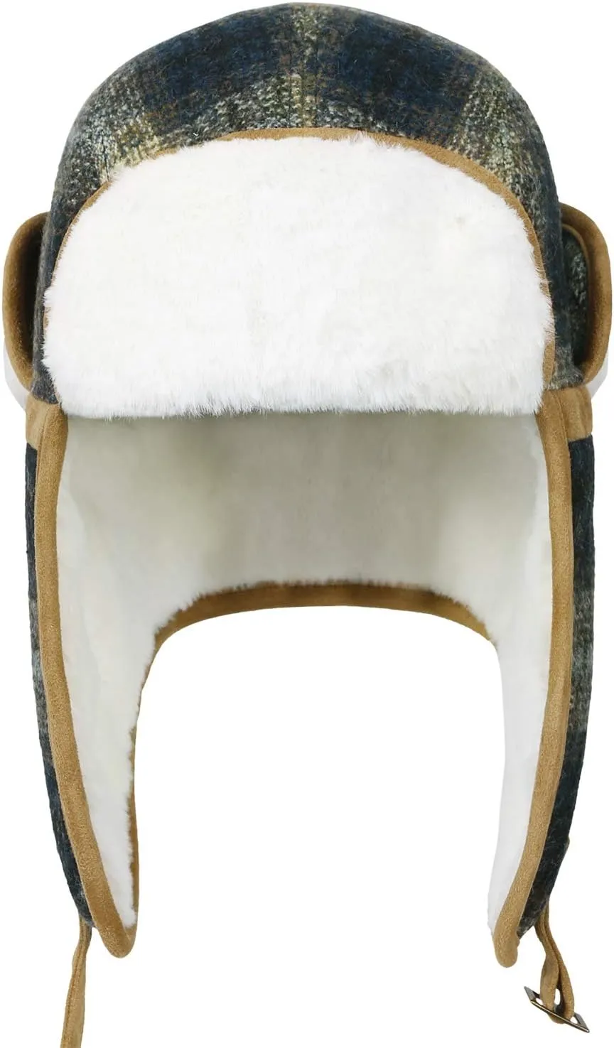 ililily Howels Wool Plaid Pattern Aviator Trapper Trooper Faux Fur Ear Flaps Hat