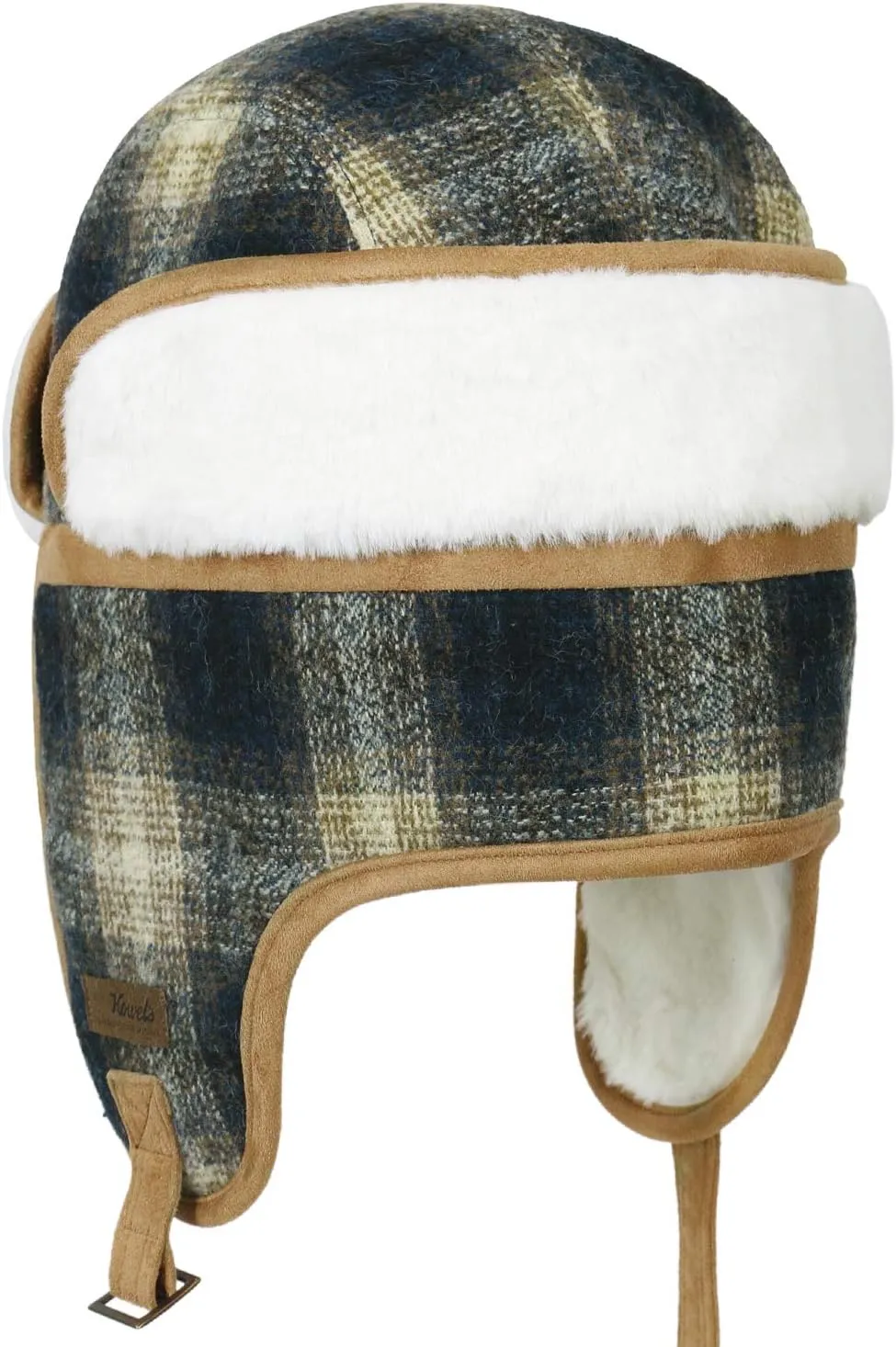 ililily Howels Wool Plaid Pattern Aviator Trapper Trooper Faux Fur Ear Flaps Hat