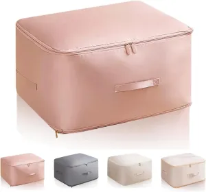 Implicationi Compression Organizer, Ultra Space Saving Self Compression Organizer, Heavy Duty Moving Bags for Comforters, Premium Comforter Storage Bag Packaging Cube (Pink, Large)