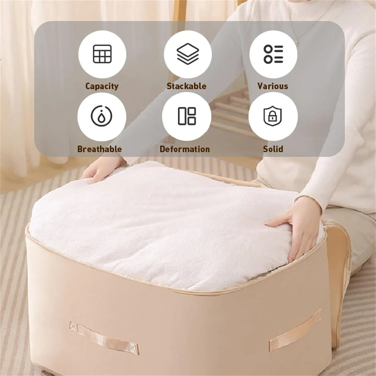 Implicationi Compression Organizer, Ultra Space Saving Self Compression Organizer, Heavy Duty Moving Bags for Comforters, Premium Comforter Storage Bag Packaging Cube (Pink, Large)