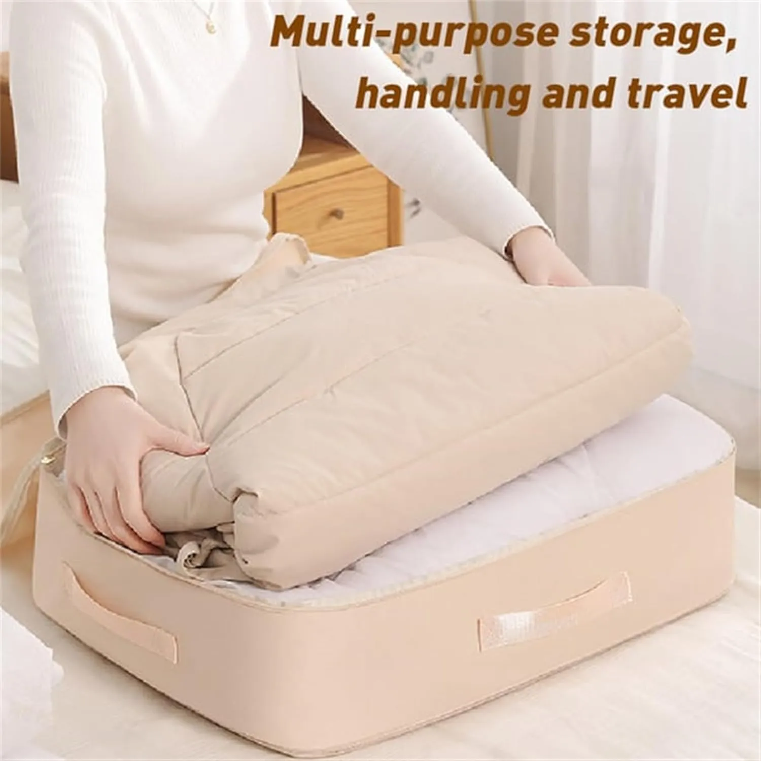 Implicationi Compression Organizer, Ultra Space Saving Self Compression Organizer, Heavy Duty Moving Bags for Comforters, Premium Comforter Storage Bag Packaging Cube (Pink, Large)