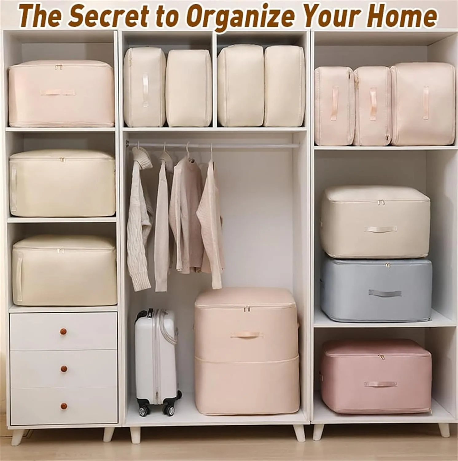 Implicationi Compression Organizer, Ultra Space Saving Self Compression Organizer, Heavy Duty Moving Bags for Comforters, Premium Comforter Storage Bag Packaging Cube (Pink, Large)